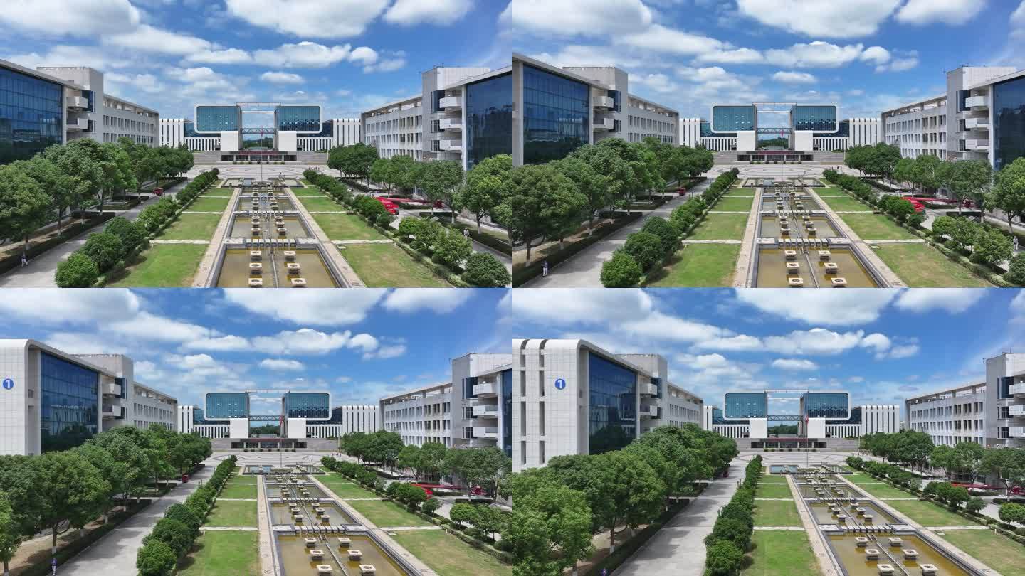 航拍襄阳汽车职业技术学院校园建筑城市风光